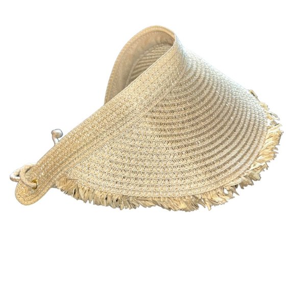 Summer Straw fringe trim visor Sun beach pool hat one size - Picture 3 of 3